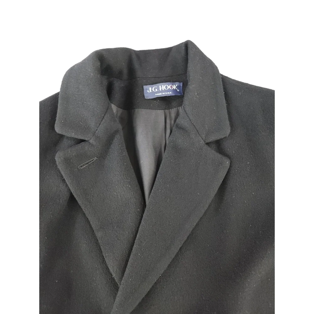 Vintage J.G. Hook Black Wool Jacket Med‎ Length Overcoat Winter USA Women's L/XL
